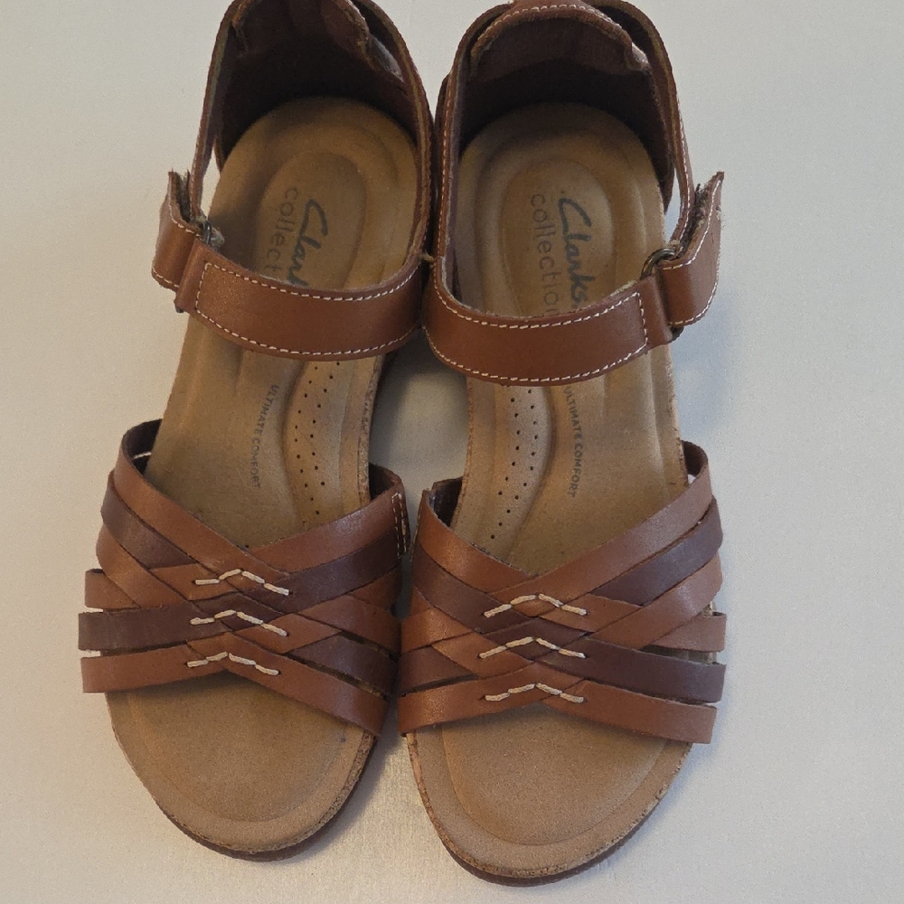 Clarks Brown Leather Strappy Sandals